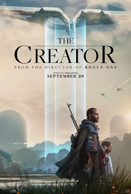 Poster for The Creator, showing a soldier with a robot child